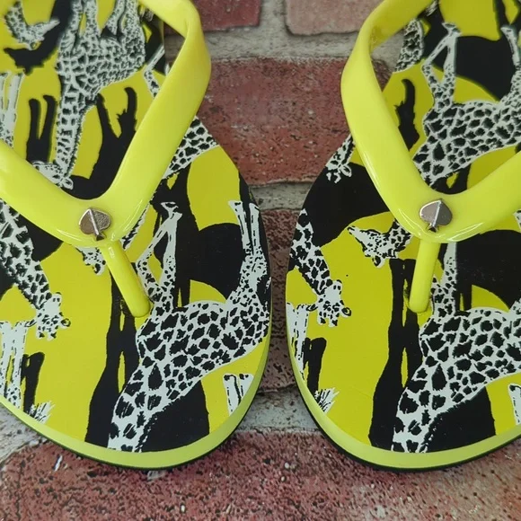 Kate Spade Flip Flops Women's Feldon Giraffe Sandal Yellow Black NWT Size 7/8 - Picture 14 of 16